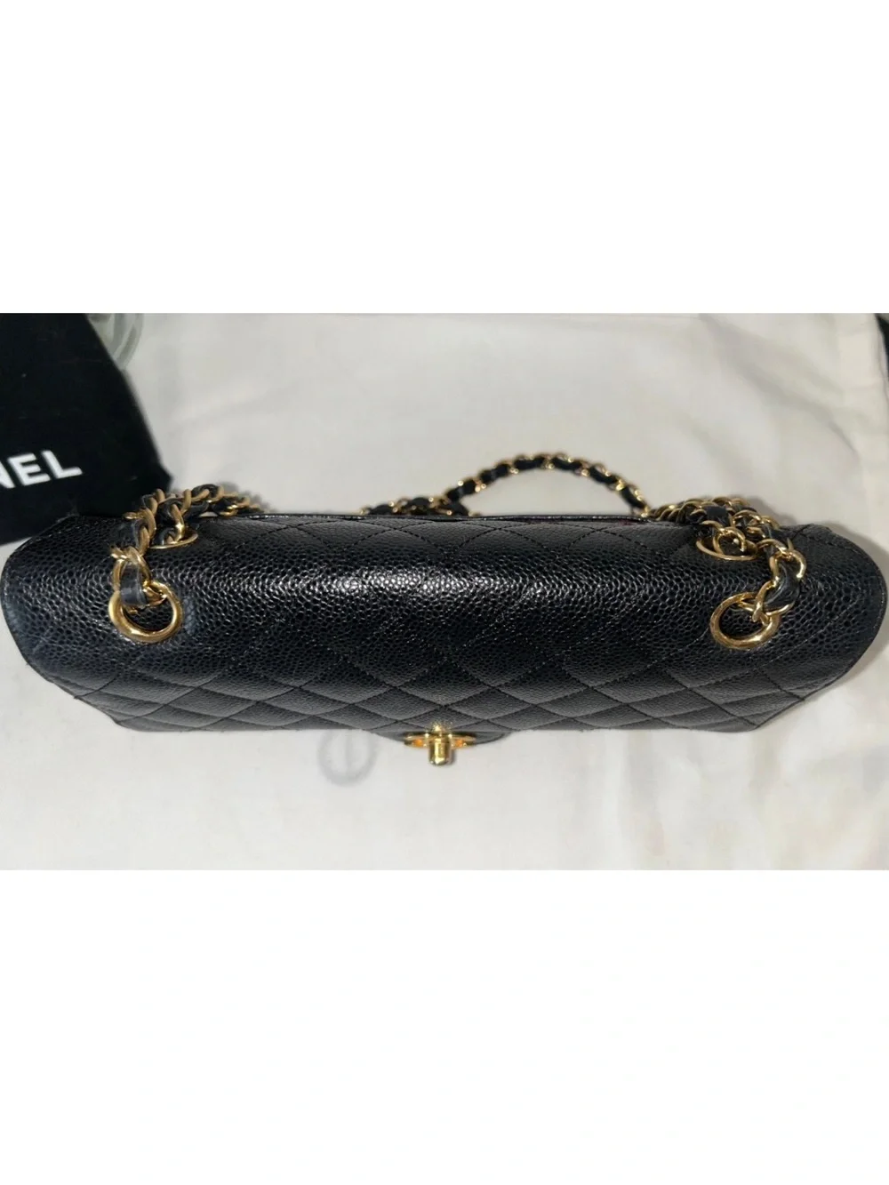 CHANEL Medium Classic Double Flap Caviar Quilted Handbag Black / Gold Hardware
